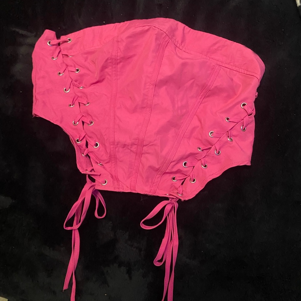 Pink Lace-Up Corset Top